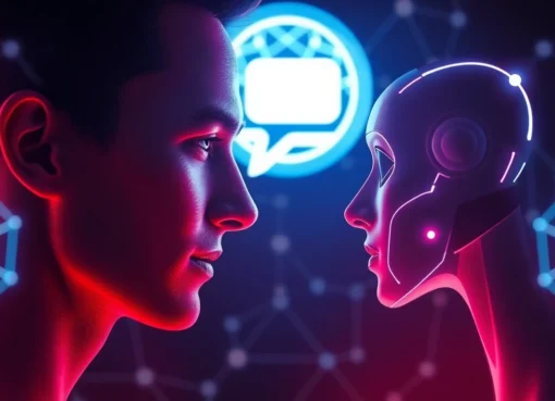 Engaging scene depicting a human or not challenge with a person chatting with an AI chatbot on a sleek digital screen for greater discernment and interaction.