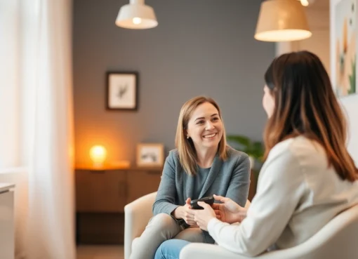 Psycholog Lublin providing compassionate therapy session in a welcoming office setting, promoting mental well-being.