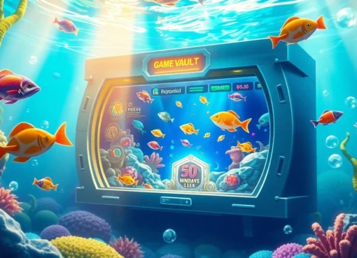 The game vault features an immersive fish game with vibrant aquatic visuals, colorful fish, and interactive game controls for engaging gameplay.