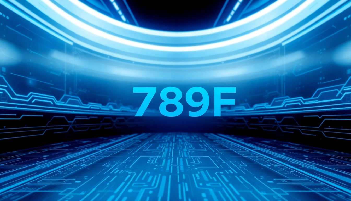 High-quality visualization of the 789F brand logo on a cutting-edge tech background, showcasing innovation and modernity for user engagement.