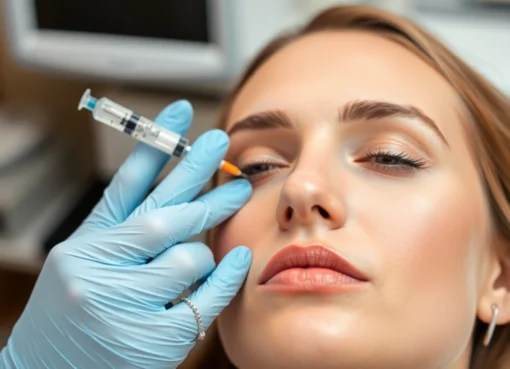 A woman undergoing a Botox Behandlung in a modern clinic, showcasing the care and precision involved in the process.
