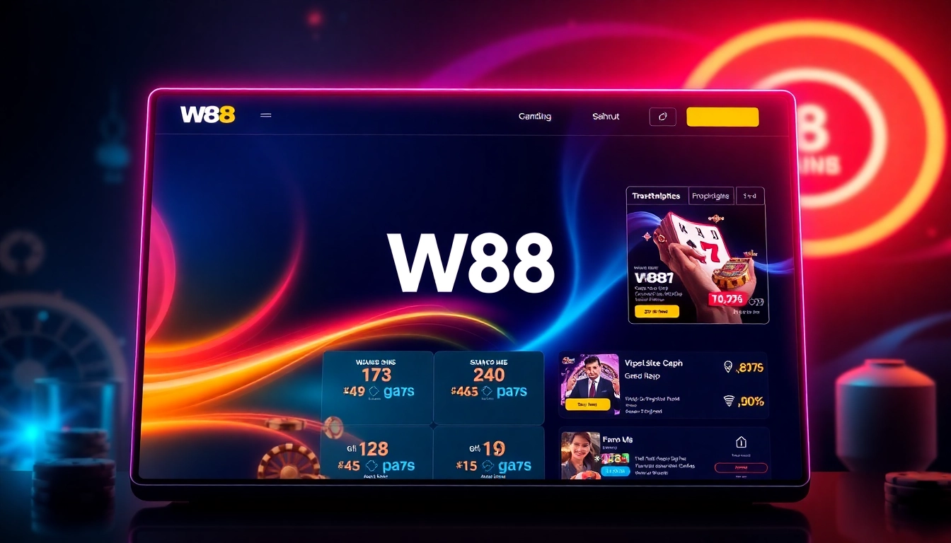 W88 logo on an engaging online casino platform showcasing sports betting and live gaming options, highlighting user interaction and digital gambling experience.