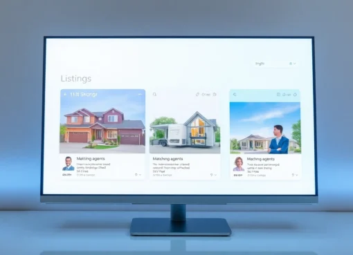 Digital interface displaying homes for sale and AI-matched agents in a clean, user-friendly layout for effortless home buying.