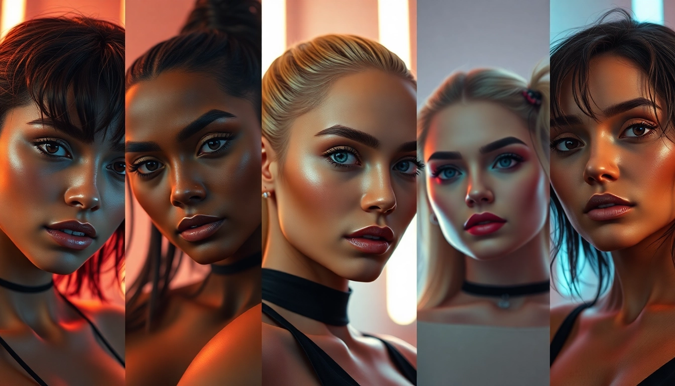 Dynamic NSFW AI Generator scene: five realistic characters in cinematic glow.