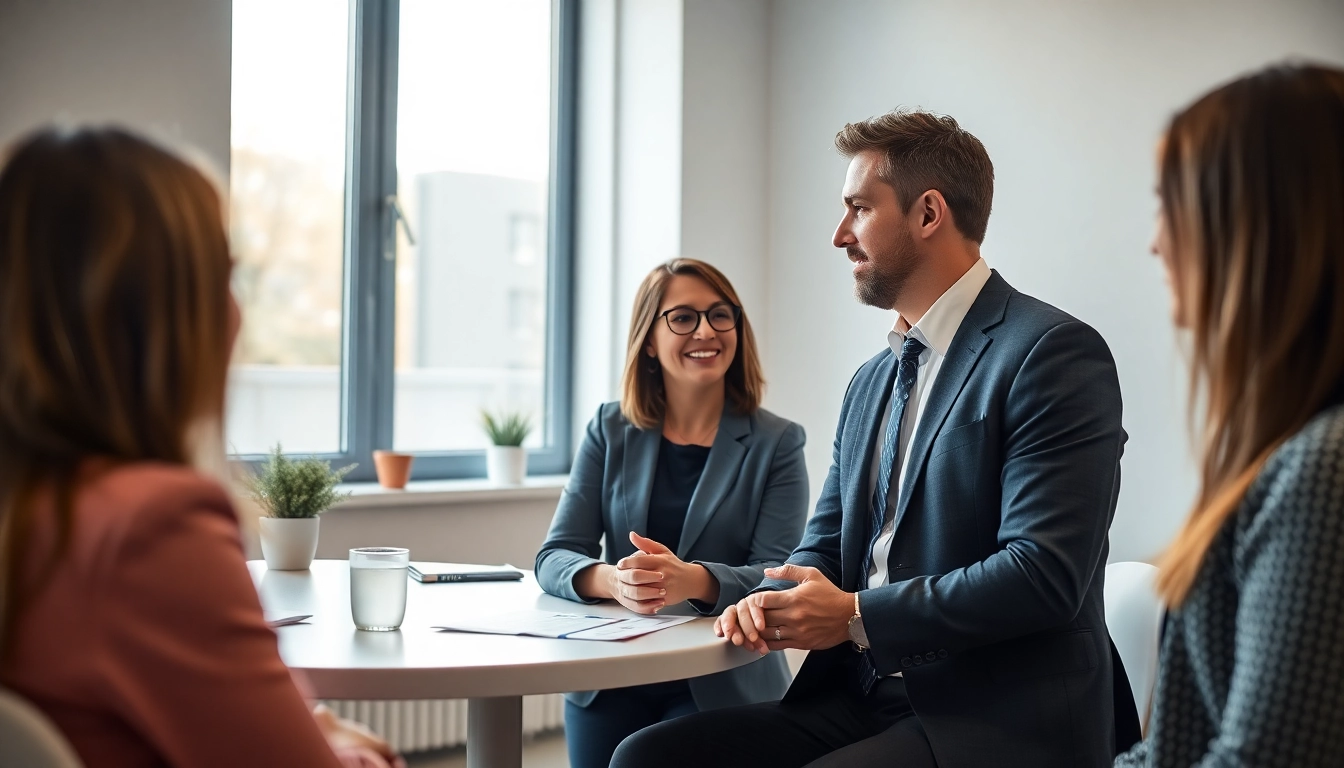 Professioneller Immobilienmakler Grevenbroich berät Kunden vor Ort, Vertrauensvolle Atmosphäre, Adresse in Grevenbroich sichtbar