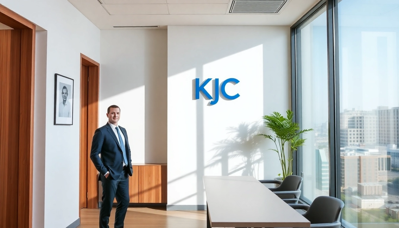 Professional legal team working in a KJC-branded office demonstrating trust and legal expertise