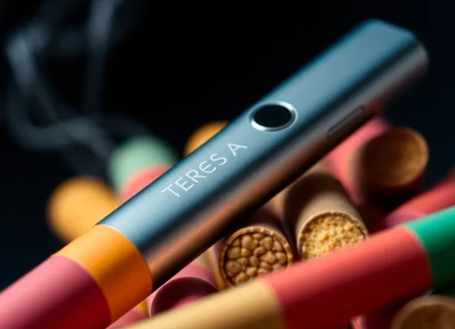 Terea sigara sticks being inserted into the IQOS Iluma device, showcasing heated tobacco usage for enhanced flavor experience.
