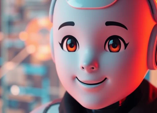 AI girlfriend engaging in a warm, friendly conversation with a user on a modern digital interface, highlighting companionship and technology interaction.