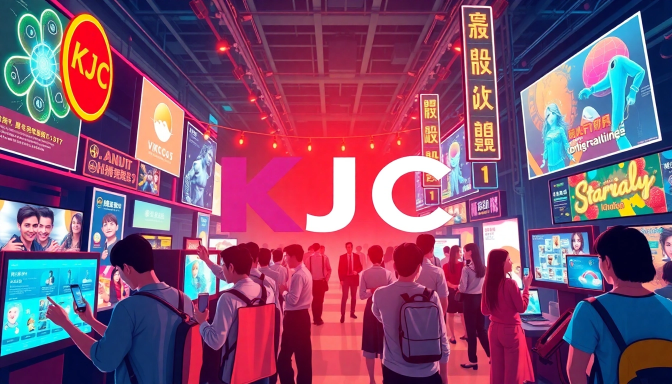 KJC branding logo with a vibrant digital entertainment network representing the global reach