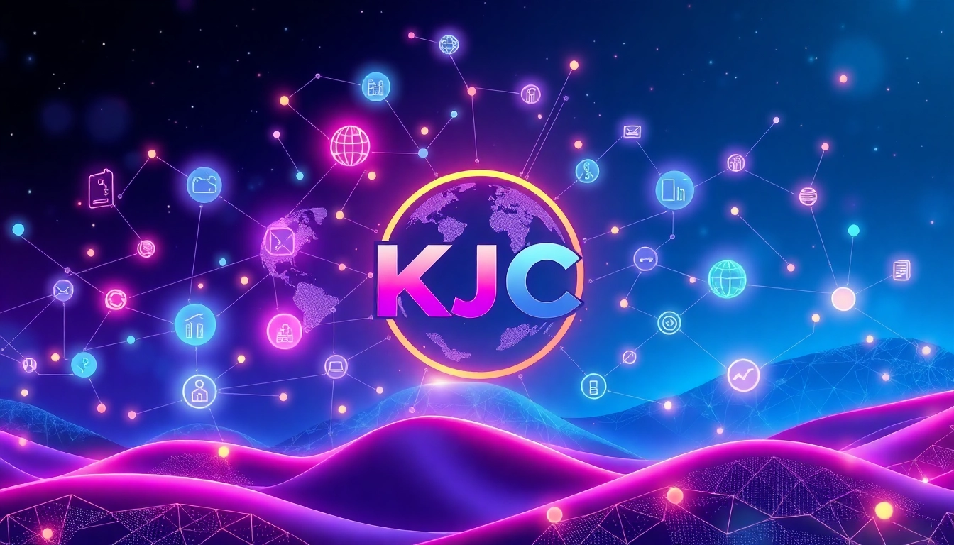 KJC brand logo displayed on a digital platform emphasizing global cooperation and modern