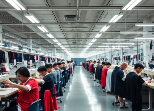 Premium Sportswear Manufacturers specializing in custom athletic apparel in a modern manufacturing facility.