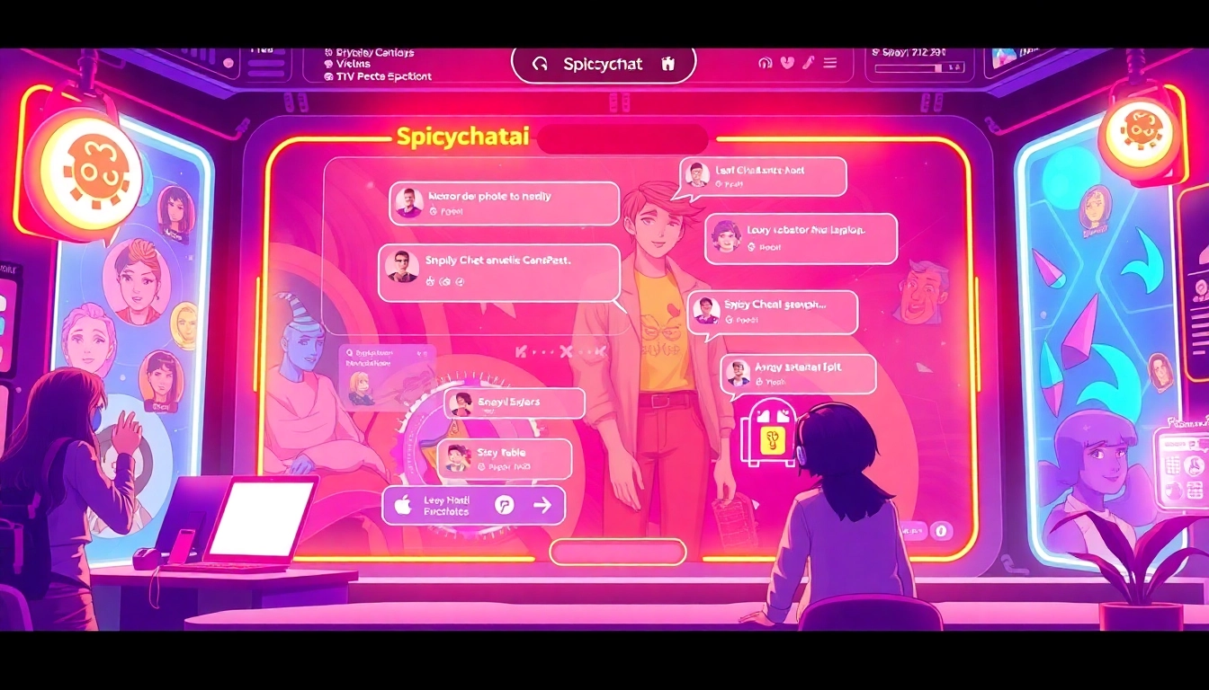 Engaging spicychatai interaction with realistic AI characters in a vibrant, immersive chat environment accessible on multiple devices.