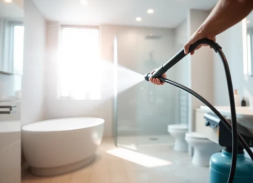 Professional staff performs service to clear a clogged toilet with specialized equipment in a