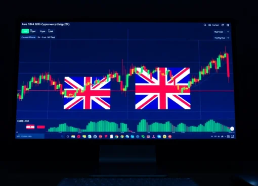 Cryptocurrency News UK highlights digital coin graphs on monitor, illustrating market trends