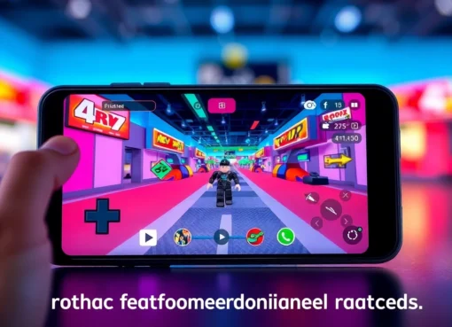 Roblox gameplay on Android optimized with Apkhire.net tools showing smooth graphics and custom controls, emphasizing performance boost.