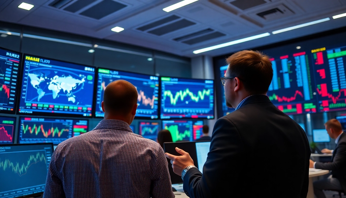 Financial analysts analyzing global market news updates with charts and data in a professional
