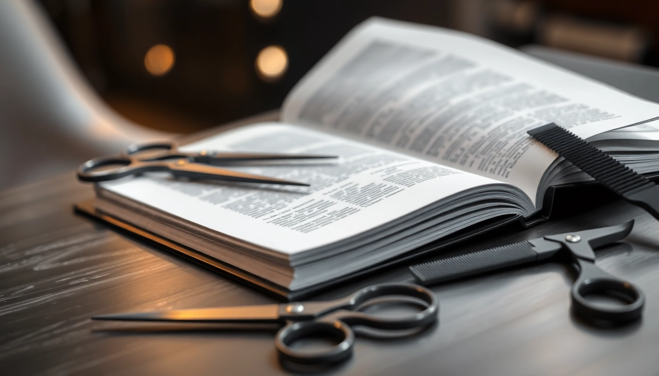 Learn hair cutting textbooks with detailed illustrations in a professional salon setting for