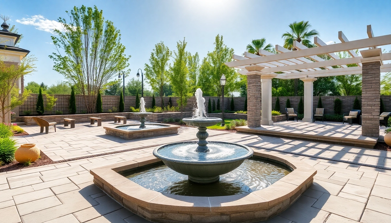 Best Pavers in Dubai highlight a refined outdoor space with stylish stone pavers, lush