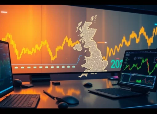 Latest Cryptocurrency News UK updates depicted on digital screens with UK map and trading visuals