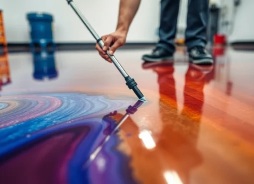 Epoxy resinng Birmingham expert applying durable epoxy coating on commercial floor for high
